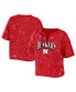 ფოტო #1 პროდუქტის Women's Scarlet Nebraska Huskers Bleach Wash Splatter Cropped Notch Neck T-shirt
