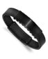 ფოტო #1 პროდუქტის Stainless Steel Black IP-plated Textured Leather ID Bracelet