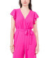 Women's Tie-Waist Flutter-Sleeve V-Neck Jumpsuit