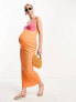 ASOS DESIGN Maternity knitted maxi dress with twist front in colour block in pink & orange