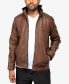 Фото #5 товара Men's Grainy Polyurethane Leather Hooded Jacket with Faux Shearling Lining