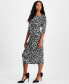 ფოტო #3 პროდუქტის Petite Printed 3/4-Sleeve Midi Dress, Created for Macy's