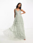 Maya Bridesmaid maxi tulle dress with tonal delicate sequin and full skirt in sage green co ord