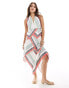 Фото #1 товара ASOS DESIGN halter neck hi low hem midi dress in scarf border print