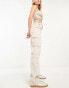 Stradivarius straight leg cargo trouser with adjustable waist in stone