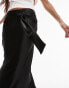 Topshop Tie Front Circle Satin skirt in black