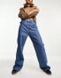 DTT Ivanna hourglass wide leg dad jeans in mid wash blue