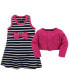 Baby Girls Cotton Dress and Cardigan 2pc Set, Berry Navy
