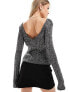 Фото #10 товара NA-KD glitter knit deep back long sleeve top in black