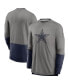 Фото #1 товара Men's Heathered Gray, Navy Dallas Cowboys Sideline Player Performance Long Sleeve T-shirt