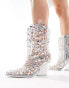 Фото #1 товара Azalea Wang Gemmy embellished western ankle boots in silver