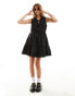 YAS cotton poplin sleeveless mini dress with ruching and tie front detail l in black - BLACK