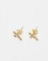 Kingsley Ryan gem cross stud earrings in gold plated