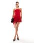 Missyempire exclusive mesh bandeau asymmetric ruffle hem with corsage mini dress in red Красный, UK 16 - фото #8