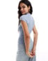 Stradivarius ribbed short sleeve top in light blue Синий, L - фото #4