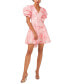 Women's Printed V-Neck Tiered Bubble Puff Sleeve Mini Dress