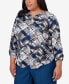 Plus Size Classic Abstract Textured Patchwork Top Синий, 1X - фото #4