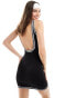 SNDYS knit scoop back detail mini dress with pocket detail in black with white stitch Черно-белый, 44 - фото #2