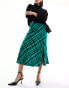 French Connection Dani check midi skirt in dark green