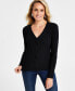 Фото #1 товара Women's Ribbed Cable-Front V-Neck Sweater, Created for Macy's