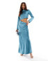 Фото #2 товара ASOS DESIGN satin asymmetric waist cut out maxi dress in teal