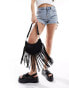 Glamorous fringed faux suede shoulder bag in black