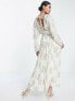 Фото #3 товара ASOS DESIGN belted batwing maxi tea dress in white and gold metallic jacquard