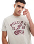 Polo Ralph Lauren retro collegiate logo print t-shirt classic oversized fit in grey marl/white