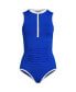 Women's Long Chlorine Resistant High Neck Zip Front One Piece Swimsuit