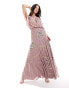 Фото #2 товара ASOS DESIGN embellished batwing maxi dress with floral artwork in pink