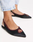 ASOS DESIGN Lust heart diamante ballet flats in black satin