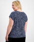 Фото #2 товара Plus Size Printed Knit Pleated-Trim Top