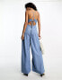 Free People wide leg denim cami jumpsuit in blue