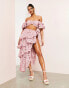 Фото #1 товара ASOS LUXE co-ord beach 3D floral wrap tiered wired maxi skirt in pink