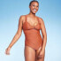 Women's Twist-Front Shirred Full Coverage One Piece Swimsuit - Kona Sol Brown L