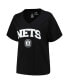 Women's Black Brooklyn Nets Plus Size Arch Over Logo V-Neck T-shirt