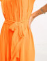 Женское вечернее платье ASOS DESIGN Plissiertes Maxikleid in Neon-Orange mit ungesäumten Kanten Оранжевый, 40 - фото #9