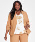 Plus Size Collarless Open-Front Roll-Tab Sleeve Jacket