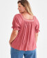 Plus Size Puff-Sleeve Crochet-Trim Top, Created for Macy's Strawberry Swirl, 0X - фото #2