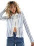 Фото #1 товара ONLY open knit cardigan in blue stripe