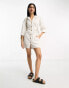 Фото #8 товара ASOS DESIGN linen utility batwing shirt mini dress with nipped in waist in ivory