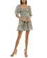 Juniors' Floral-Print Smocked Puffed-Sleeve Dress