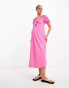 Influence Maternity tie front textured midi dress in pink