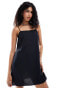 Фото #2 товара ASOS DESIGN linen blend tie strap trapeze mini dress in black