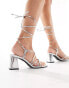 Bershka strap detail flared heeled sandals in silver