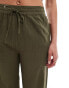 ONLY Tall linen texture wide leg trouser in khaki Зеленый, M - EU 38 - фото #4