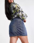 DTT Plus Gabby high waisted denim skirt in mid blue