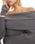 Glamorous off shoulder rib knit jumper in charcoal co-ird