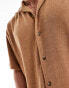 ASOS DESIGN short sleeve oversized revere towelling shirt in tan brown