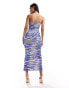 ASOS DESIGN mesh bandeau cowl neck midi dress in blue zebra print